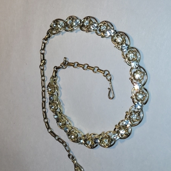 Coro Vintage Stamped Necklace with Rhinestones